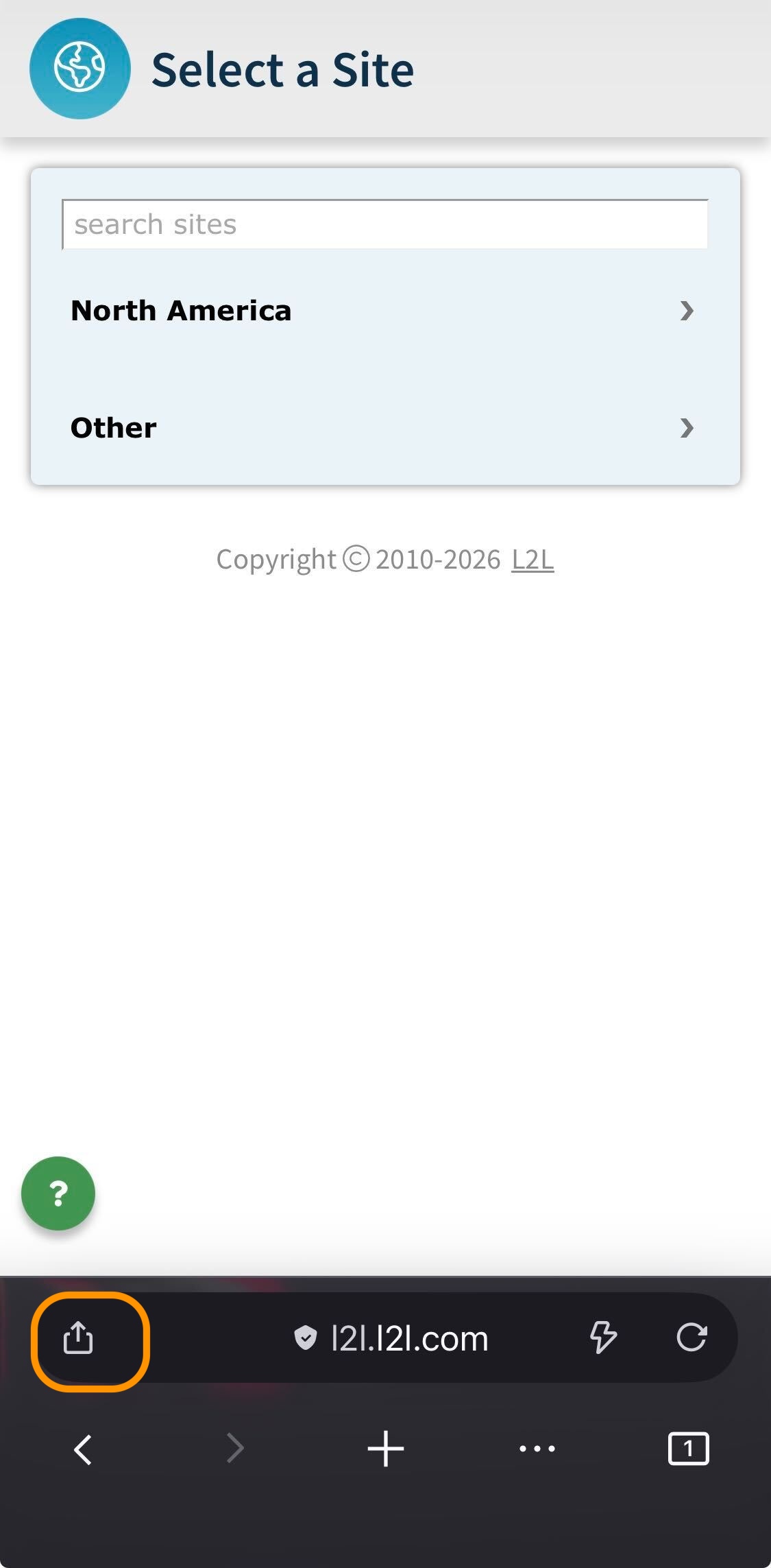 Select the share button at the left side of the address bar.