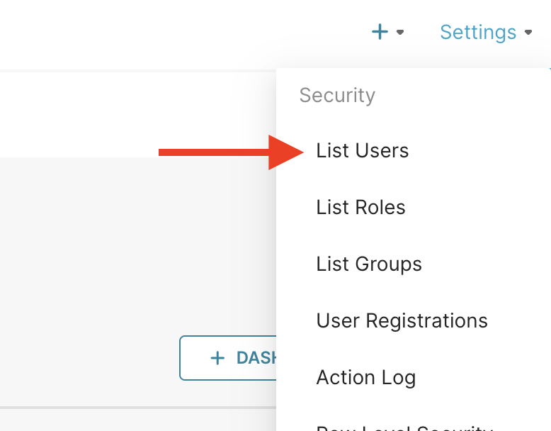 Select Settings at the top right of the page.  Then, select List Users from the dropdown menu.