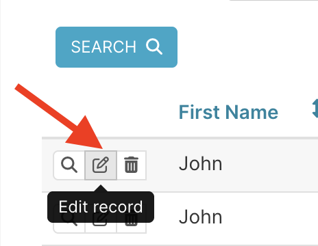 Select the Edit Record icon to left of the user's name.
