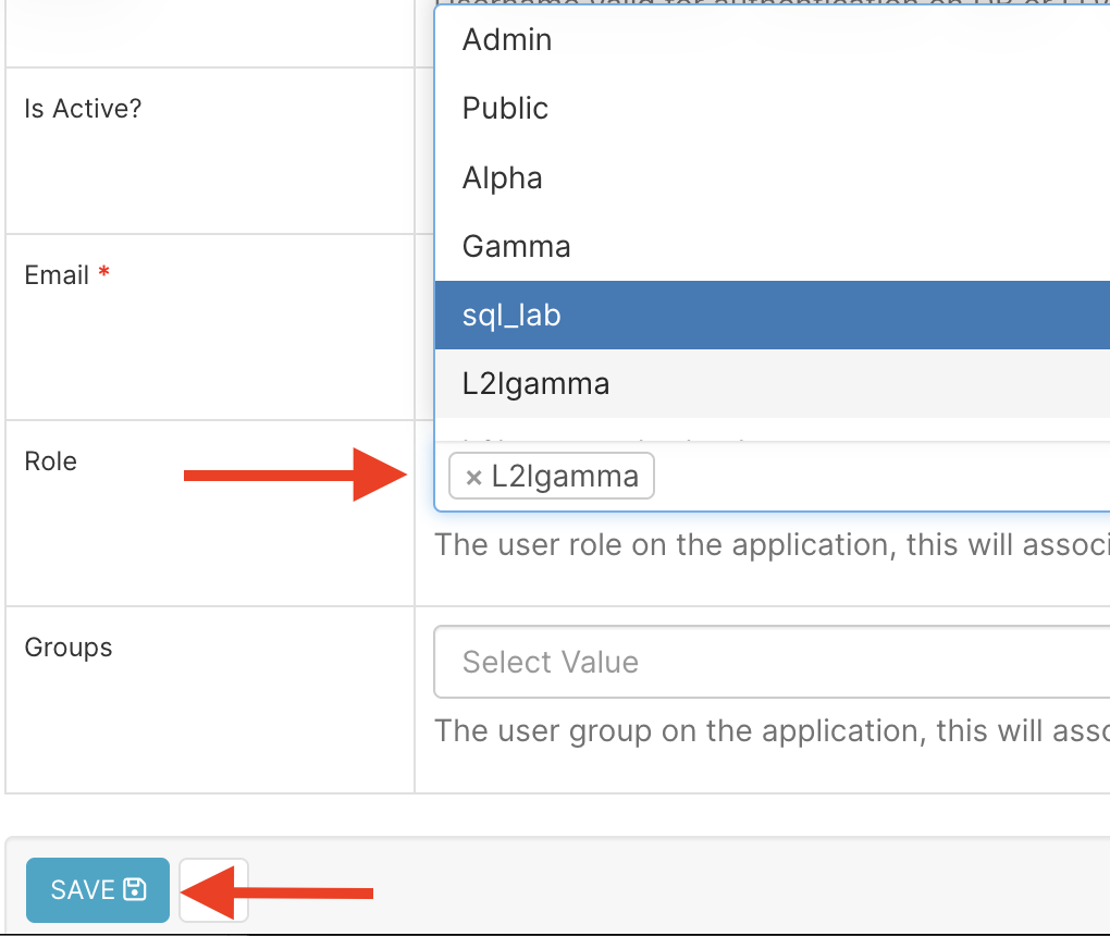 Select the desired role in the Role dropdown menu.  Then, select Save at the bottom left of the page.