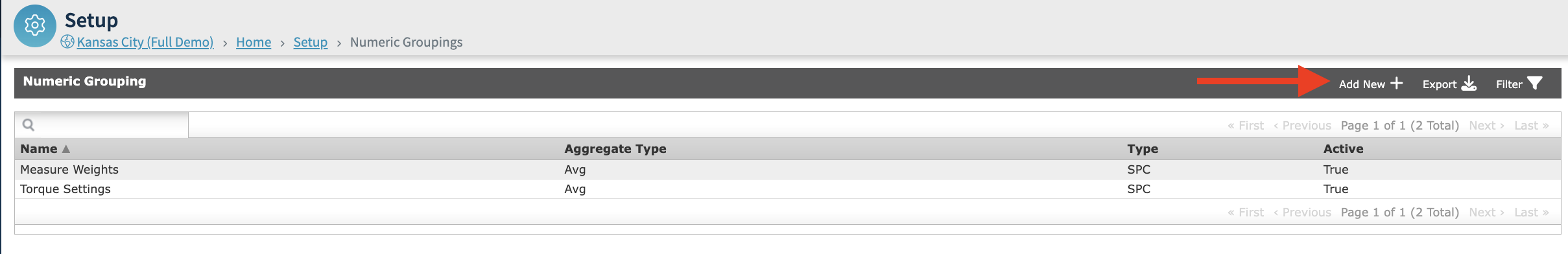 On the Numeric Grouping page, select Add New.